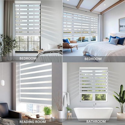 COOLWINDS Motorized Zebra Blinds for Windows Cordless Electric Curtains with Remote Control Blackout Shades Custom Smart Blinds Compatible with Alexa Google Home(95% Blackout Grey,W31 X 72in)