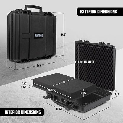 All Weather Hard Case 16 x 14 x 4” - TSA Approved Hard Shell Travel Case with Customizable Foam for Laptops, Electronics, Guns, Pistols and Other Gear