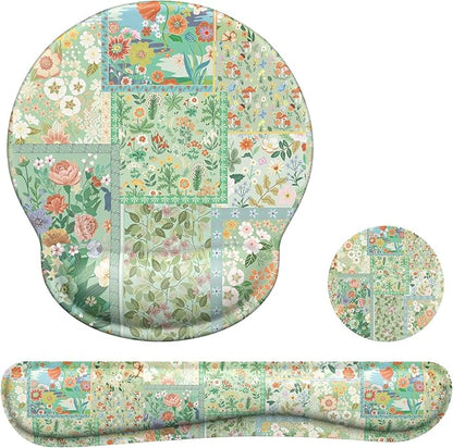 iLeadon Mouse Pad with Wrist Support, Wrist Pad for Keyboard, Ergonomic Mouse Pad Set for Office Home(Green Floral)