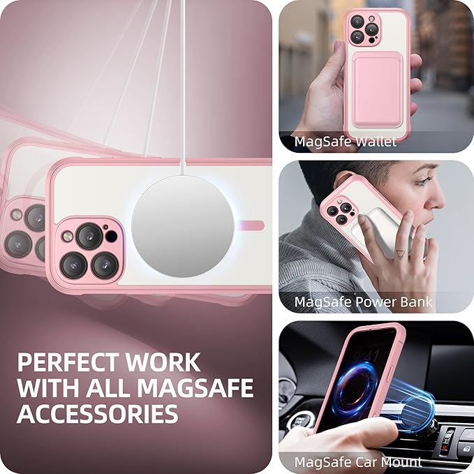 BERFY Magnetic for iPhone 16 Pro Case, Compatible with MagSafe, Built-in Privacy Screen Protector and Upgraded Camera Protection, Anti-Spy Full Body Shockproof Phone Case for 16 Pro 6.3", Pink