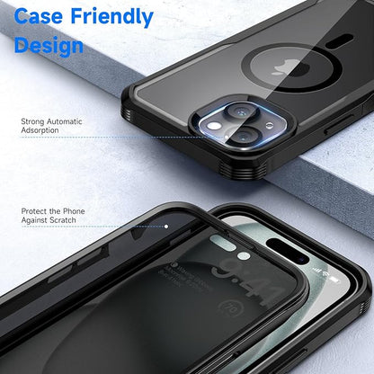 seacosmo for iPhone 15 Plus Case, Full Body Bumper with Built-in 9H Tempered Glass Privacy Screen Protector and Camera Lens Protector, Compatible with MagSafe, Shockproof Phone Cover, 6.7", Black