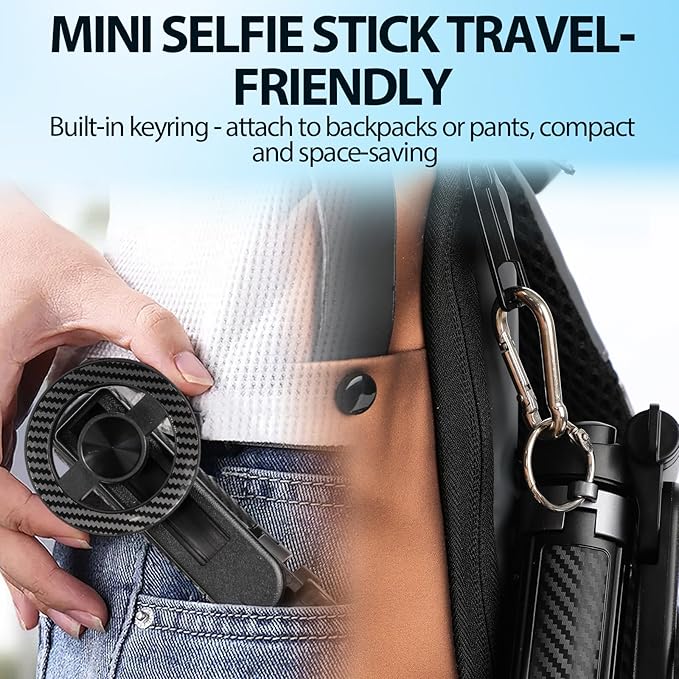 4-in-1 Multifunctional Magnetic Selfie Stick,Portable Pocket Size Selfie Stick for iPhone Magsafe,360° Rotation Phone Tripod with Wireless Remote for iPhone & Android