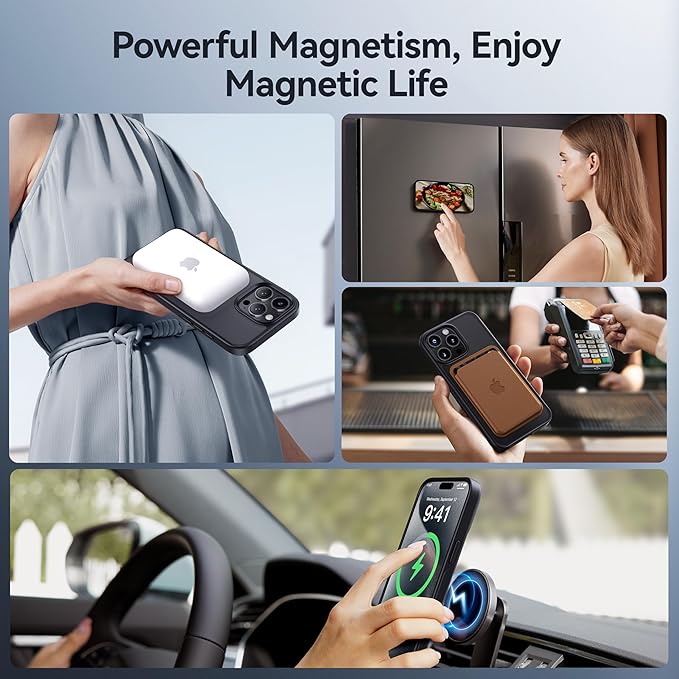CASEKOO Designed for iPhone 15 Pro Max Case with Magnetic Invisible Stand [Military Drop Protection] [Compatible with MagSafe] Shockproof Slim Translucent Matte Promax Case 6.7 Inch, Black