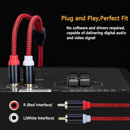 RCA Cable 20Ft,2Rca Male to 2-RCA Male Audio Stereo Subwoofer Cable [Hi-Fi Sound] Nylon-Braided Auxiliary Audio Cord for Home Theater, HDTV, Amplifiers, Hi-Fi Systems,Speakers and etc(20Ft/6M)
