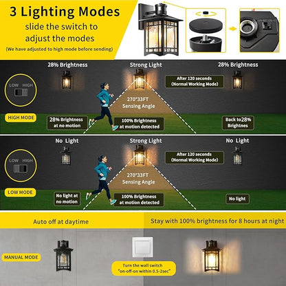 XANGQAN Bronze Outdoor Motion Sensor Lights - Dusk to Dawn Lighting Fixture for Outside House Exterior - Wall Mount Porch Lantern with Yard Front Motion Detector - Garage Patio Anti-Rust Light