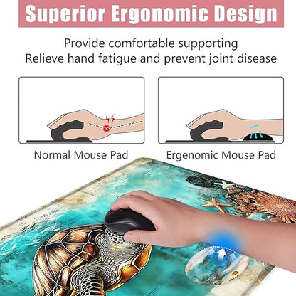BFUKVOU Large Keyboard Mouse Pad Set, Extended Mouse Pad+Keyboard Wrist Rest Support, Memory Foam Ergonomic Easy Typing, 4Pcs (31.5×11.8 in) Desk Pad Set for Office Home,Watercolor Sea Turtle