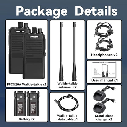 SAMCOM FPCN20A Walkie Talkies with Earpiece, Upgrade Portable UHF Two-Way Radios, VOX, Voice Playing, Rugged 2 Way Radios, 3000mAh Rechargeable for Aduls Church Construction Industrial, 2 Pcs