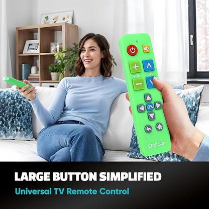 EZclicker Plus Big Button Universal TV Remote (Green) Simple Easy to Use, Works with Major TV Brands (2xAAA Batteries Not Included)