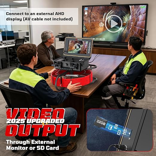 HBUDS Sewer Camera 100ft, Self Leveling Drain Camera with Meter Counter, 7mm Thick Cable, 9" HD Screen 1080P Plumbing Cameras Snake with Light, 5100mAh Battery Duct Pipe Video Inspection Cam DVR 32GB