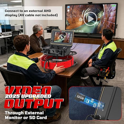 HBUDS Sewer Camera with 512Hz Sonde, Self Leveling 230ft Drain Camera with Meter Counter, 7mm Cable, 9" HD Screen 1080P Plumbing Cameras Snake with Light, 5100mAh Battery Pipe Inspection DVR 32GB