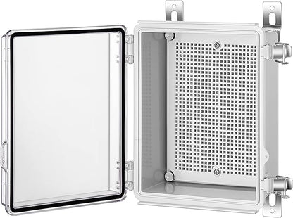 Gratury Junction Box, IP67 Waterproof Plastic Enclosure for Electrical Project, Hinged Transparent Cover, Includes Mounting Plate and Wall Bracket 220×170×110mm (8.6"×6.7"×4.3" TC)