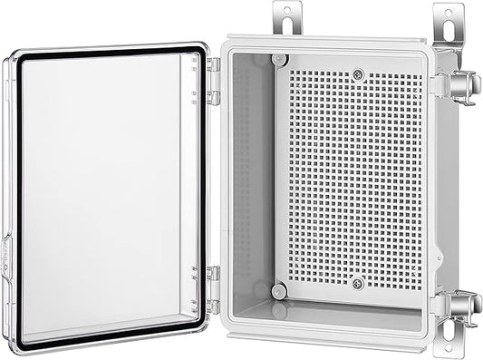 Gratury Junction Box, IP67 Waterproof Plastic Enclosure for Electrical Project, Hinged Transparent Cover, Includes Mounting Plate and Wall Bracket 220×170×110mm (8.6"×6.7"×4.3" TC)