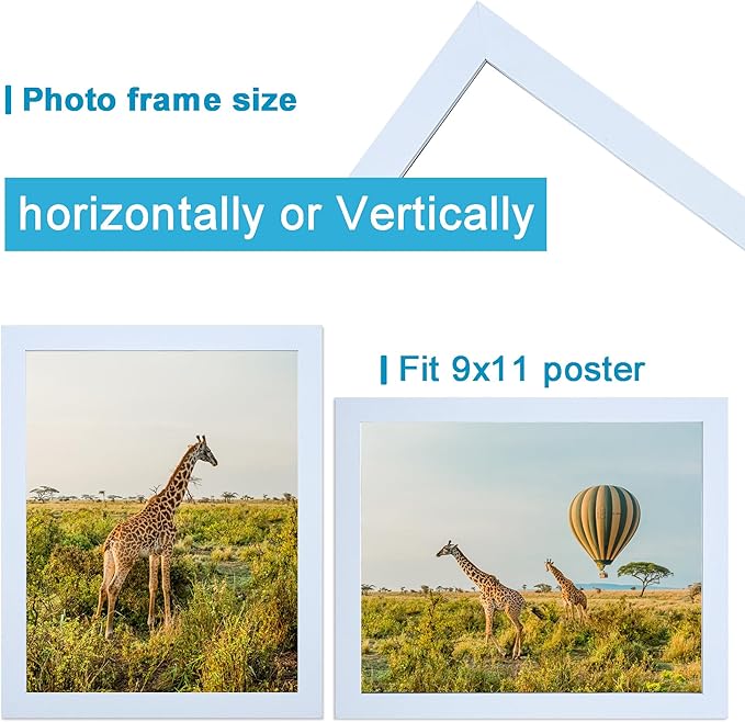 TKYGU 9 x 11 Picture Frame Set of 3, Poster Photo frame, Horizontal and Vertical Formats for Wall or Tabletop, 9 x 11 white Wooden Frame with Shatter Resistant Plexiglass, best gift