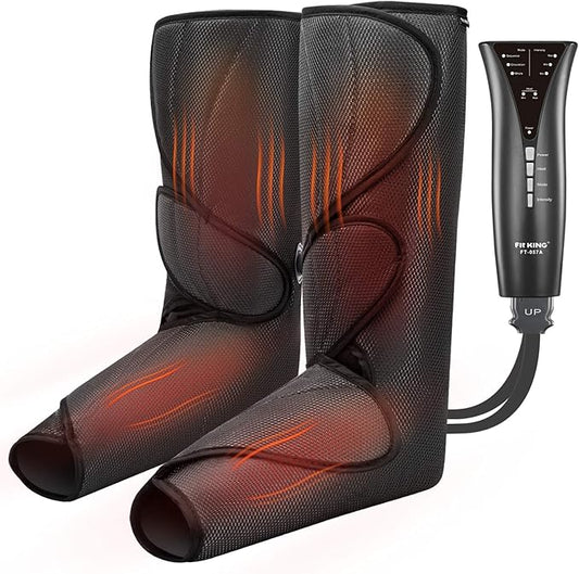 FIT KING Air Compression Leg and Foot Massager with Heat for Circulation and Pain Relief Helpful for Swollen Legs Edema RLS - Great Gift for Women Parents Friends