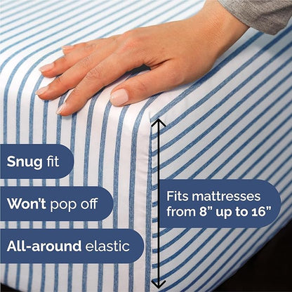 Split King Size 5 Piece Sheet Set - Comfy Breathable & Cooling Bed Sheets Set - Hotel Luxury Bedding for Women, Men, Kids, Teens, Boys & Girls - Deep Pockets & Wrinkle Free - Oeko-Tex - Blue Stripes 2