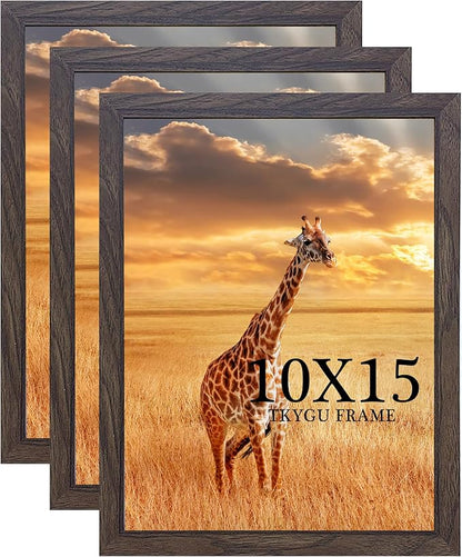 TKYGU 10x15 Picture Frame Set of 3, walnut Wooden Frame 10 by15 Wall Gallery Poster Photo frame with Durable Shatter Resistant Plexiglass for Wall Mounting Family -friend- wedding best gift