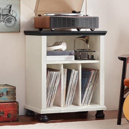 Joaxswe Record Player Stand with Vinyl Record Storage, 24" Wide Mid-Century Record Player Table Up to 200 Albums,Large Wood Turntable Stand Cabinet Dispaly Shelf for Living Room,Bedroom,White