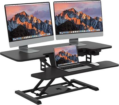 SANODESK 42" Electric Standing Desk Converter, Height Adjustable Riser for Office Home,Dual Monitor and Laptop Workstation with Large Keyboard Tray, Black Color