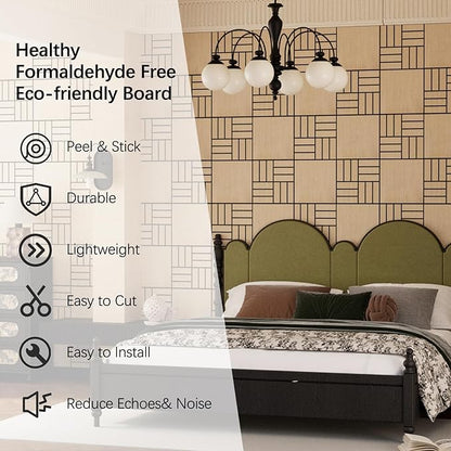 ARMURO 4 Packs Acoustic Wall Panels - Self-Adhesive 3D Wood Slat Wall Panel- Peel and Stick Sound Absorbing Panels for Noise Reducing - Feature Wall Decor for Home & Office