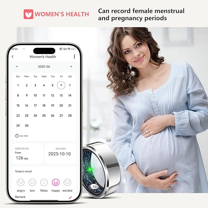 Smart Ring for Women Men, Fashion Minimalist Fitness Ring & Sleep Tracker Ring with Heart Rate, Blood Pressure, Waterproof Health Ring, Birthday Gift for Women Men, No Subscription (Size 9, Silver)
