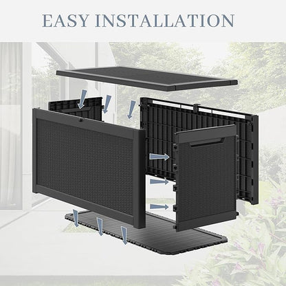 NUNU LAB 300 Gallon Outdoor Storage Box,Resin Large Sturdy Deck Box, Backyard Outside Storage Box Waterproof with Double Wall Panels,Package Delivery Garden Outdoor Hose Bin