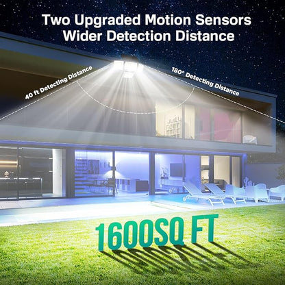 LYWALT Solar Outdoor Lights - 3000LM 188 LED Motion Sensor Outdoor Lights, 4 Heads IP65 Waterproof Powered Security Flood Lights, 270°Wide Lighting Angle Wall Light with Sensors for Backyard Yard
