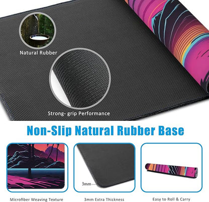 EOBKLAX Mouse Pad,Retro Sunset Desk Mat for Desktop,Desk Pad with Non-Slip Base and Stitched Edge,Extended Mousepad for Office and Home 35.4X15.7 Inch