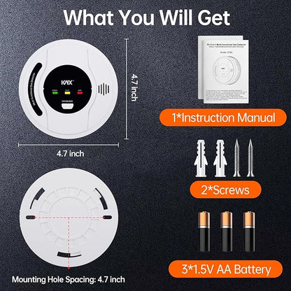 4-in-1 RV Propane Gas Detector, RV Carbon Monoxide Detectors, Smoke Detector, Natural Gas Detector, CH4/CO/LPG/Smoke Alarm, Battery Powered,LED Indicator,Surface Mount,for Travel Trailer,Truck Camper