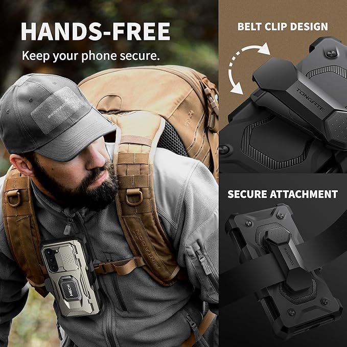 TONGATE for Z Fold 5 Case with Ring Stand, Built-in S Pen Holder & Glass Screen Protector Shockproof Rugged Z5 Phone Case with Slide Camera Cover & Belt Clip for Samsung Galaxy Z Fold 5 2023, Gray