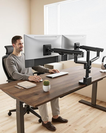 monTEK Dual Monitor Stand with USB Up to 35" Screens,Tall Post Mounted Monitor Arm holds Max 24.3lbs Per Screen, Full Motion Adjustable Arm Desk Mount with C-Clamp/Grommet,VESA 75/100mm, MA1010UCPBK-D