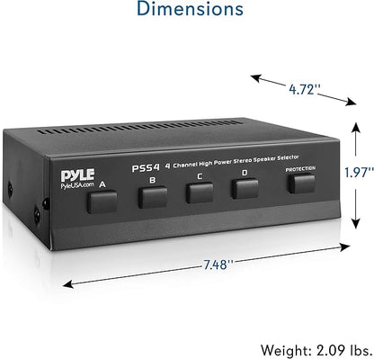 Pyle 4-Zone Speaker Selector Switch - Premium Distribution Hub with A/B/C/D Switches for Multi-Channel High-Power Amp Installations - Supports up to 4 Pairs of Switched Speakers - PSS4