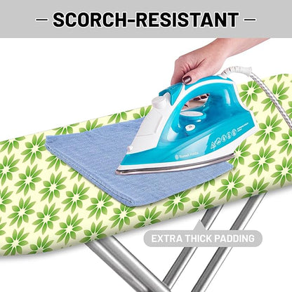 Extra Thick Ironing Board Cover and Pad, Spring Flower 15x54 Ironing Board Cover, Resist Scorching and Staining,Elastic Edges,Green