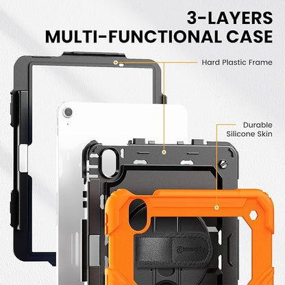 timecity Case for iPad Air 11 Inch M3/ M2 (2025/2024), 360° Rotating Stand, Pencil Holder & Wireless Charging, Shockproof with Screen Protector & Shoulder Strap - for Designers, Orange