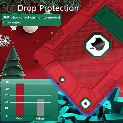 Rantice iPad 9th/8th/7th Generation Hybrid Shockproof Rugged Drop Protection Cover with Kickstand for iPad 10.2'' (Red+DarkGreen)