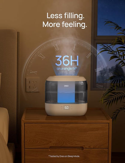 DREO Smart Humidifiers for Bedroom, Top Fill 4L Supersized Humidifier Large Room with 28 dB, 36H Runtime, Touch/APP/Voice Control, Nightlight, Cool Mist Humidifiers for Baby, Plants, Indoor, Grey