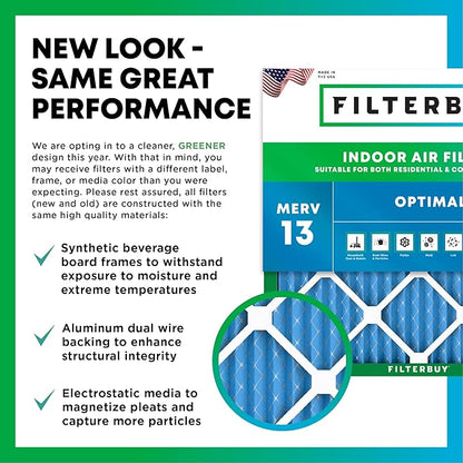 Filterbuy 19.5x19.5x4 Air Filter MERV 13 Optimal Smoke & Allergy Defense (4-Pack), Electrostatic Pleated HVAC AC Furnace Filters Replacement, Made in USA (Actual Size: 19.50 x 19.50 x 3.63)