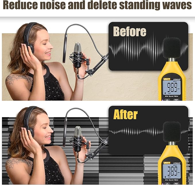 ZELMINE Upgrade 24 pack Self-adhesive Sound Proof Foam Panels,12" X 12" X 2" Acoustic Panels with High Density,Decorative Soundproof Wall Panels Sound Absorbing Foam for Wall and Ceiling(Black+Gray)