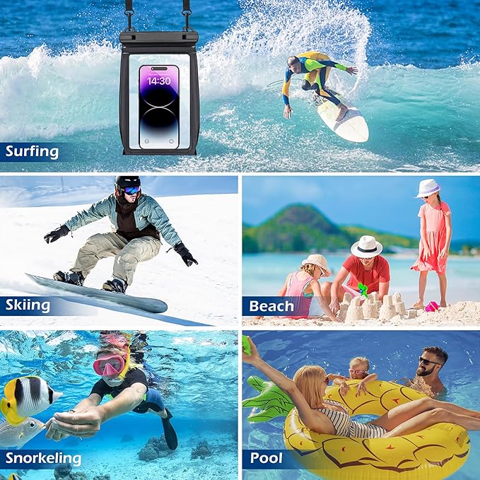 Large Floating Waterproof Phone Pouch [with Sealing Strip], Cell Phone Dry Bag for iPhone 16 15 14 13 12 Pro Max Galaxy Google All Devices, Float Waterproof Bag for Beach Vacation