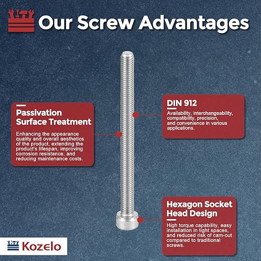 Kozelo 4pcs Socket Head Cap Screws - [M8-1.25 x 100mm] 304 Stainless Steel Allen Socket Drive for Electrical Motor 3D Printing Fan Engine Replacement Use, Silver