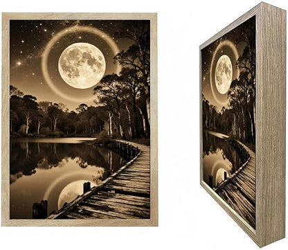 URVIP LED Glowing Photo Frame, 3D Starry-Sky Blue Moon Wall Art, 9x12 Inches Dimmable Light Up Light Painting for Bedroom, Unique Aesthetic Decor, Great Birthday Gift for Women Men