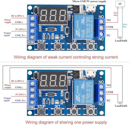 [2 Pack] DC 6-30V Timer Relay Programmable Delay Relay Module Cycle Timer with LED Display / 5V Micro USB, Smart Home Controller