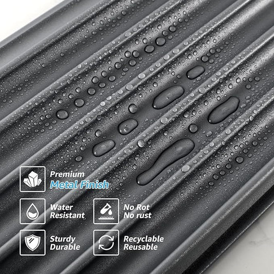 Art3dwallpanels Slat Wall Paneling, 104'' x 6.3'' Glossy Metal Finish WPC Soundproof 3D Wall Panels for Interior Wall Decor, 8 Pack Wavy Grain Panel Wall Slats, Metallic Silver Dark Gray