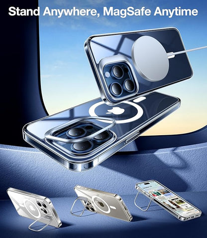 TORRAS for iPhone 15 Pro Max Case, Compatible with MagSafe, Military-Grade Protection, Built-in Invisible Stand Magnetic Slim Hard Back Soft Edge Anti-Scratch, Clear