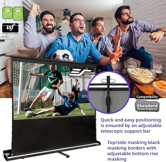 Elite Screens ezCinema Tab-Tension CineGrey 4D, 121-inch 16:9, Manual Floor Pull Up ISF Ceiling Ambient Light Rejecting, Portable Home Office Classroom Projector Screen with Carrying Bag, FT121UH-C4D