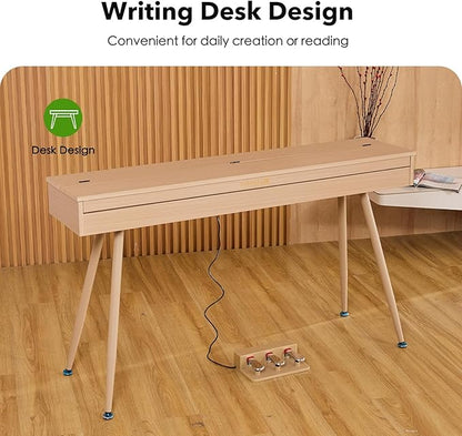 KUMENG Digital Piano 88 Key Weighted Keyboard,Full-Size Desk Progressive Hammer-Action Electric Piano For Beginners, With Sheet Music Stand, Pedal,Power Adapter, Headphone Mode, Usb-Mid (Maple)