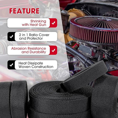Sonoreboom 2 in 1 Heat Shrink Braided Sleeving Fabric Tubing-Ideal fit Irregular Shape Hose/Cable/Wire (1"(25mm), 32FT)