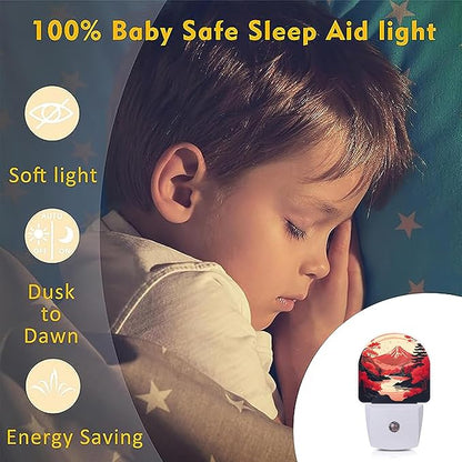 Axxitude Japanese Mountains Night Lights Plug into Wall for Girls Boys Room,Night Light LED Lamp Dusk to Dawn Sensor Round Lamp for Bedroom Bathroom Hallway Home Wall Decor Nightlight
