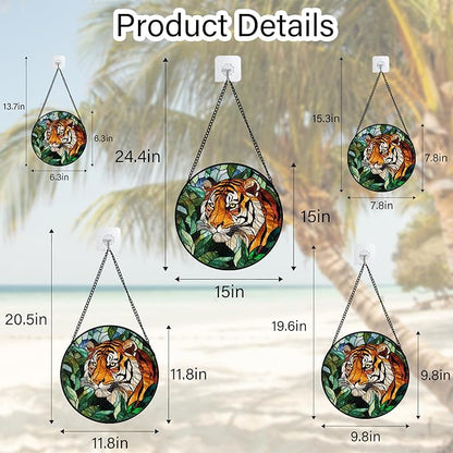 AMDERVEN Stained Glass Window Hanging, Fierce Tiger Sun Catcher for Door Home Decor Wild Animals Suncatcher Christmas Mother's Day Birthday Gifts for Women Men Mom and Nana 9.8 in