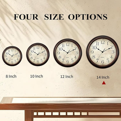KECYET 14 Inch Wall Clocks Battery Operated Silent Non-Ticking Analog Wall Clock Vintage Retro Rustic Style Decorative for Living Room Kitchen Home Office(Bronze)
