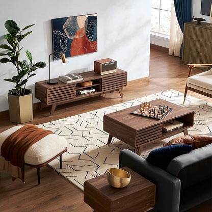 mopio Ensley TV Stand, Mid Century Modern for 55/60/65 inch TV, Farmhouse TV Stand, Entertainment Center with Storage, TV and Media Console for Living Room (Walnut, 59" Low)